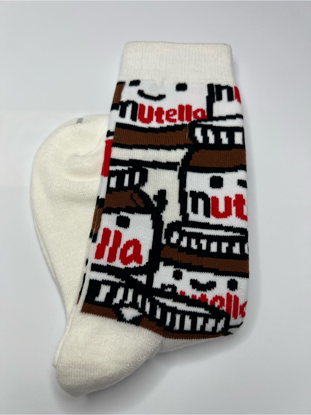 Nutella Novelty Crew Socks with Fun 
Brown & Red Nut Jar Print